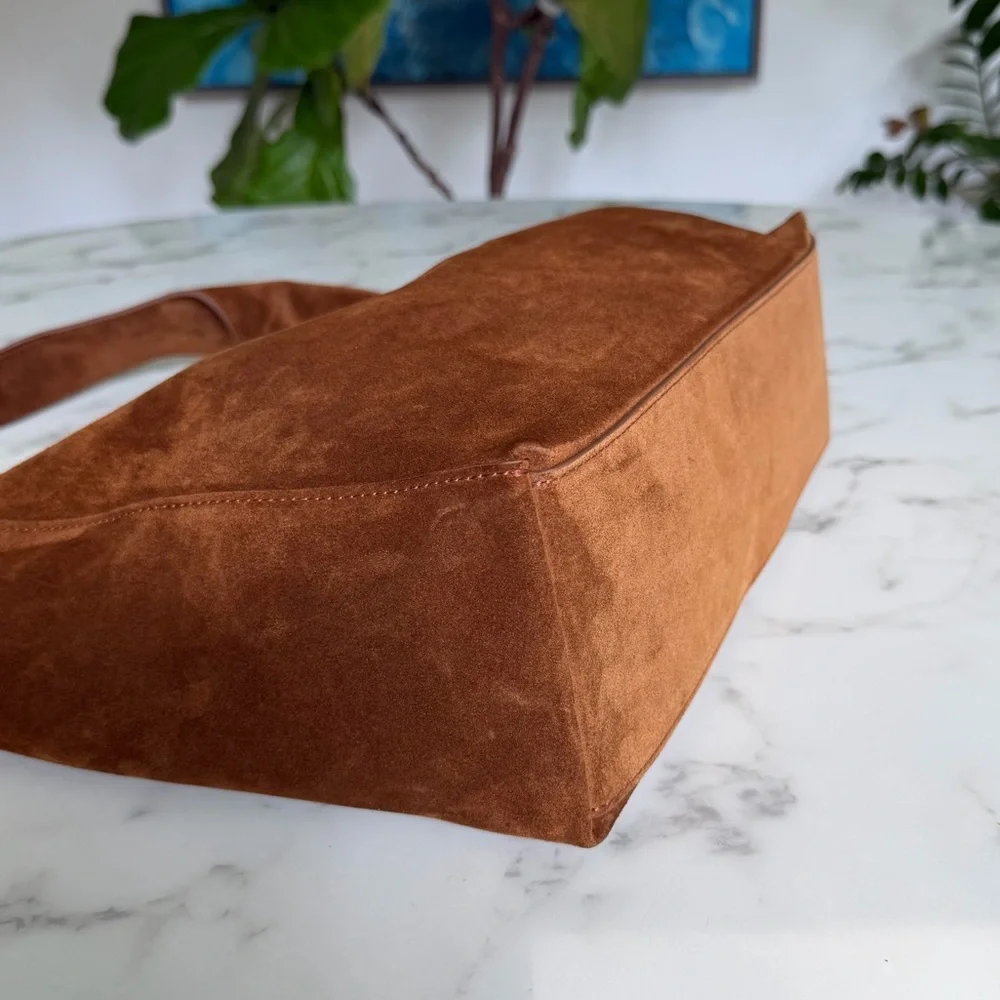 Quince Italian Leather Suede Slouchy Shoulder Bag in Whiskey Brown - Picture 7 of 16